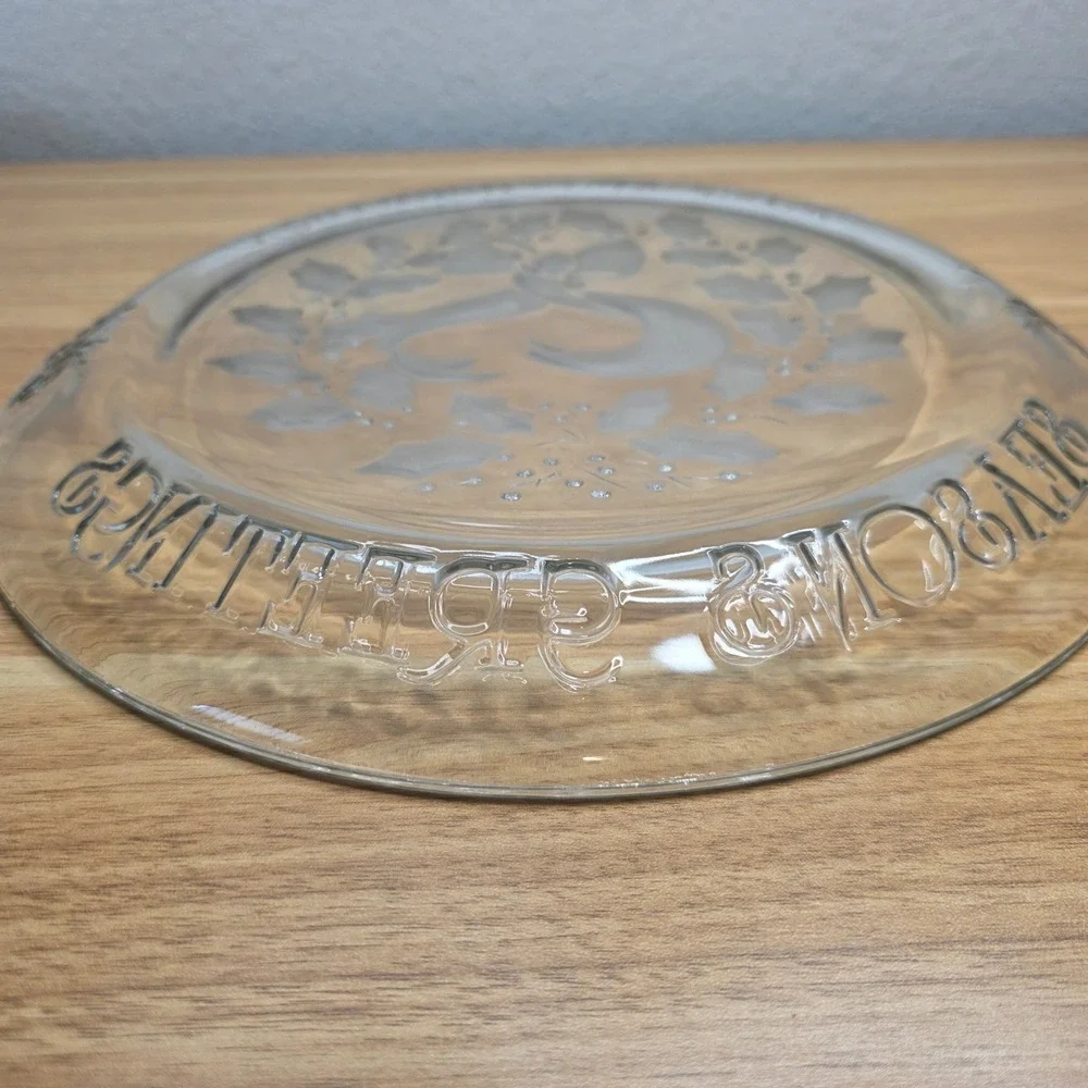 Christmas Anchor Hocking Seasons Greetings Wreath Serving Platter in Box 100/666